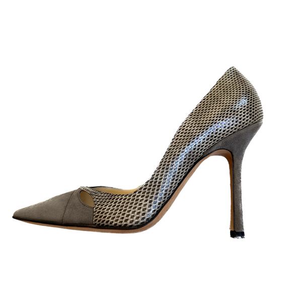 Jimmy Choo Grey Suede & Snakeskin Pumps Size 38 - Picture 13 of 14